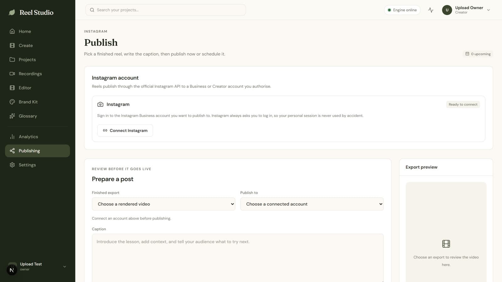 The Publish screen